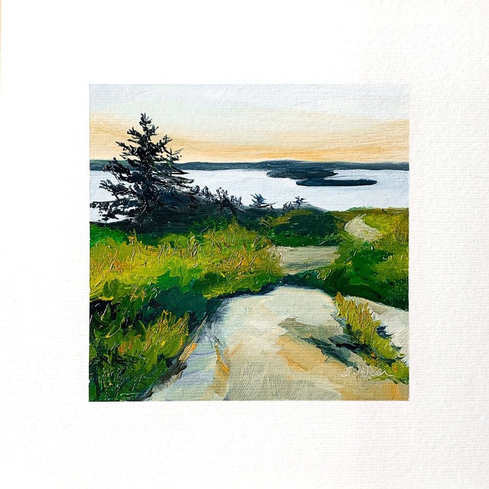 8x8 Maine Original Oil Painting Acadia Seascape Cadillac Mountain Coastal Signed